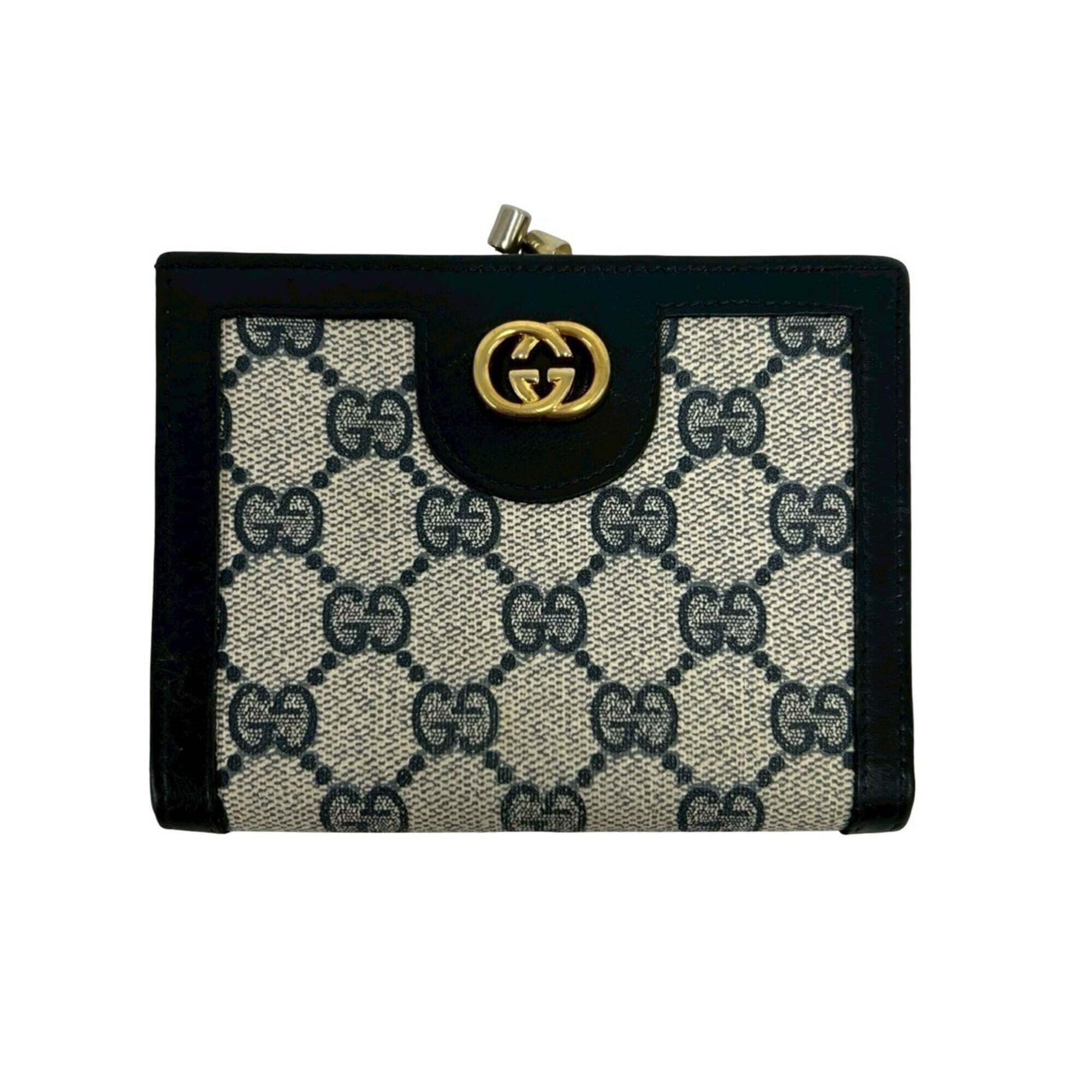 Gucci Vintage Gg Logo Leather Bi-Fold Wallet (Navy Blue) - 31918